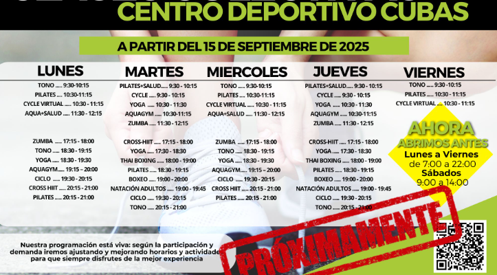 Clases Colectivas a partir de 15 septiembre 2025
