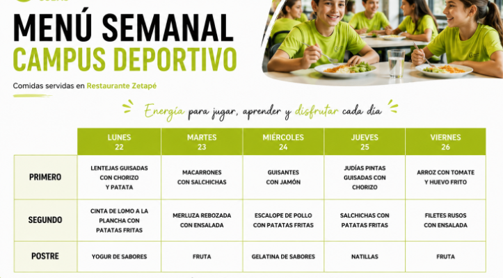 MENU CAMPUS DEPORTIVO - Semana del 22 al 26 de junio de 2026
