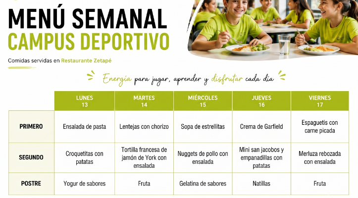 MENU CAMPUS DEPORTIVO - Semana del 22 al 26 de junio de 2026