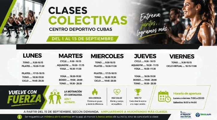 Clases colectivas en Cubas de la Sagra | ¡Volvemos el 1 de septiembre!