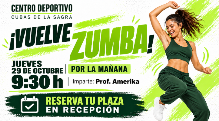 💃 ¡Vuelve Zumba! Jueves 29 de octubre a las 9:30 h