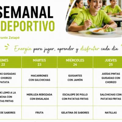 MENU CAMPUS DEPORTIVO - Semana del 22 al 26 de junio de 2026